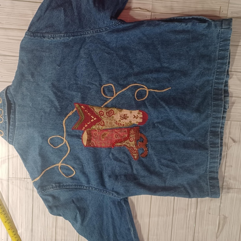Shaver Lake Denim Jacket Womens S Blue Western Cowboy Boots Embroidered Paisley‎ - Picture 4 of 5